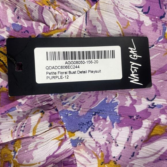 Nasty Gal Women's US 8 Purple Petite Floral Bust Detail Zip Up Playsuit - Picture 4 of 12